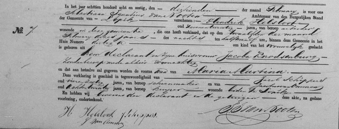 Maria Martina Helsloot 1868 geboorteakte