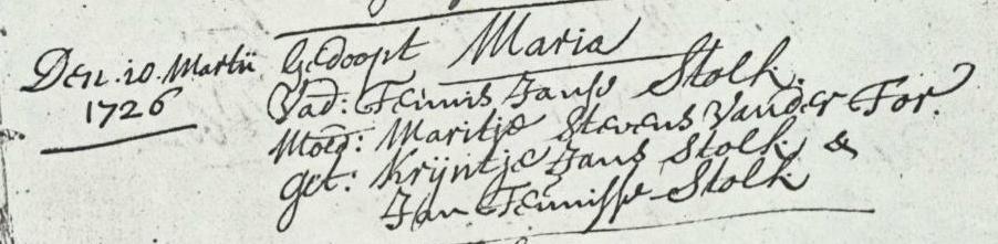 Maria Stolk 1726 doopboek
