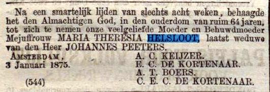Maria Theresia Helsloot 1810 overlijdensadvertentie