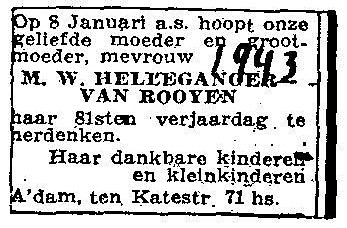 Maria Wilhelmina van Rooijen 1862 verjaardagsadvertentie