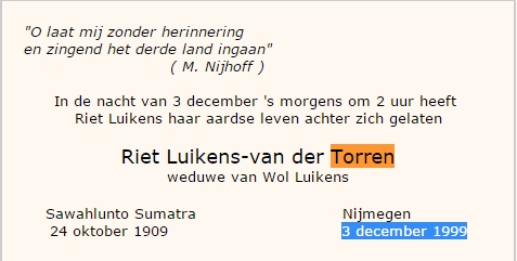 Marie van der Torren 1908 overlijdensadvertentie
