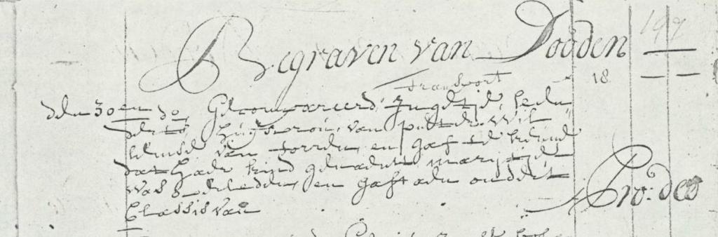 Marijtje van der Torre 1705 begraafboek