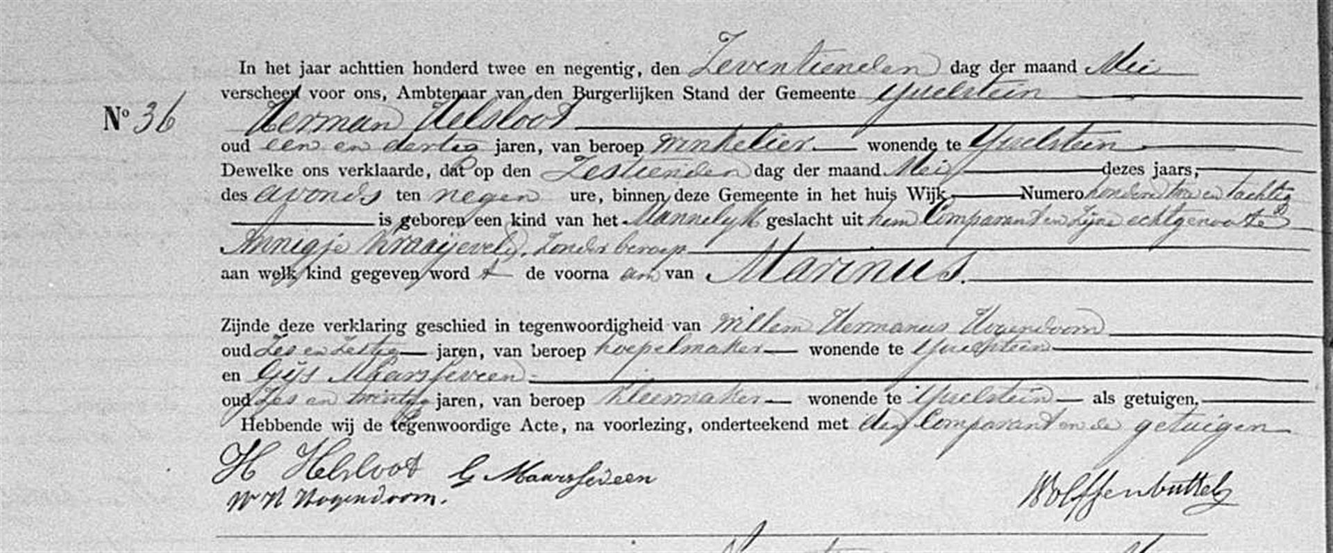 Marinus Helsloot 1892 geboorteakte
