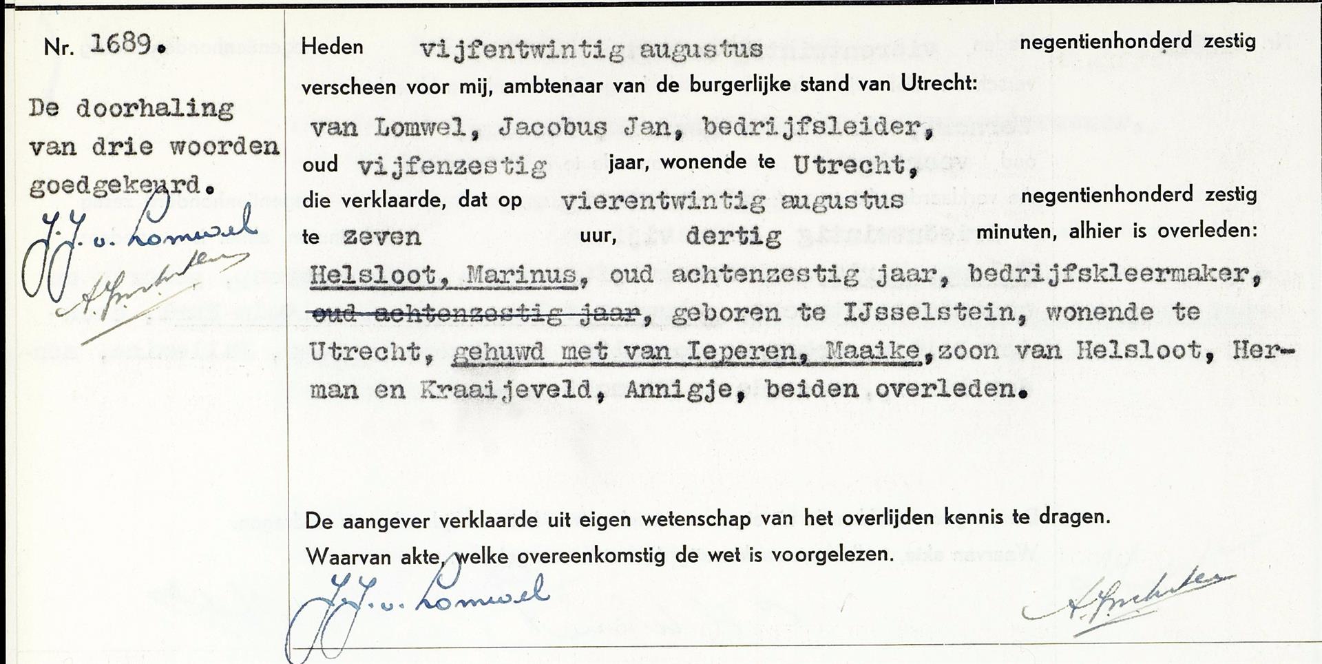 Marinus Helsloot 1892 overlijdensakte