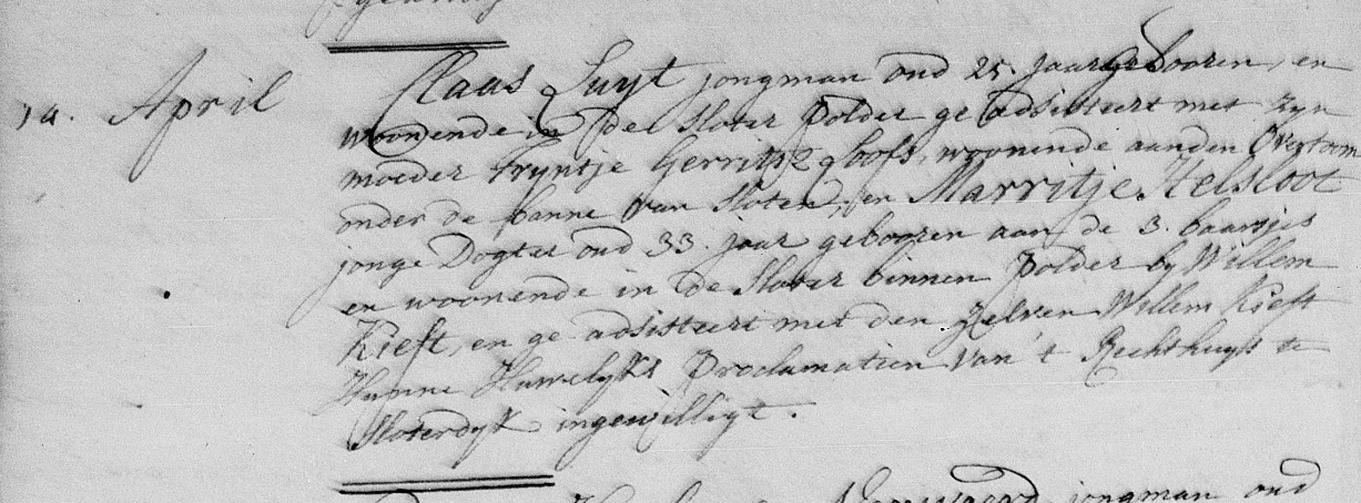 Marretje Helsloot 1735 ondertrouwboek