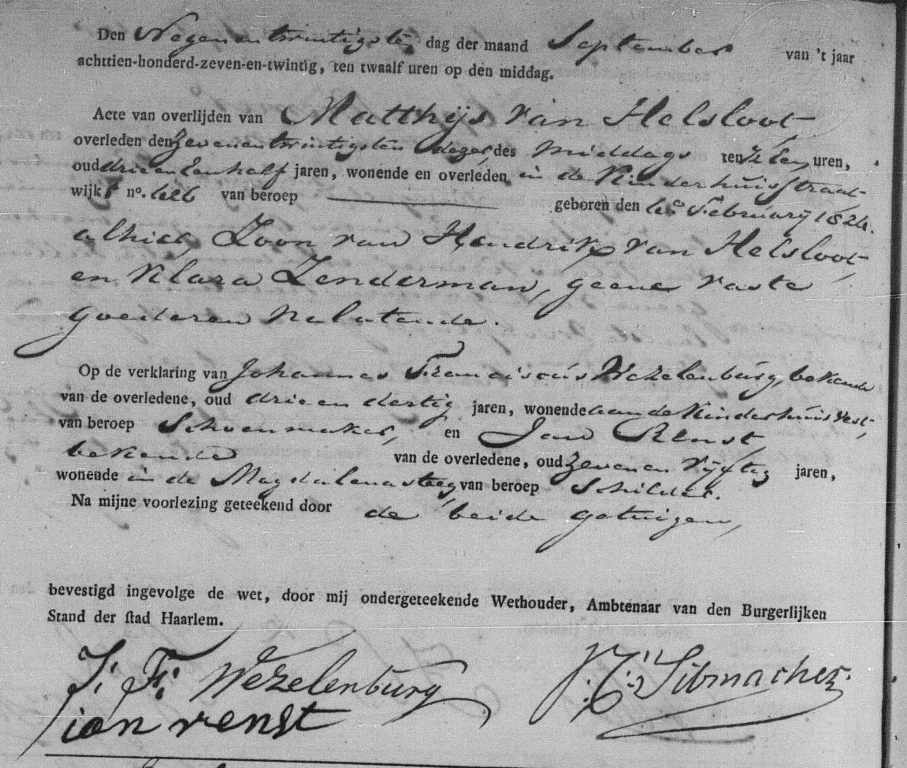 Matthijs van Helsloot 1824 overlijdensakte