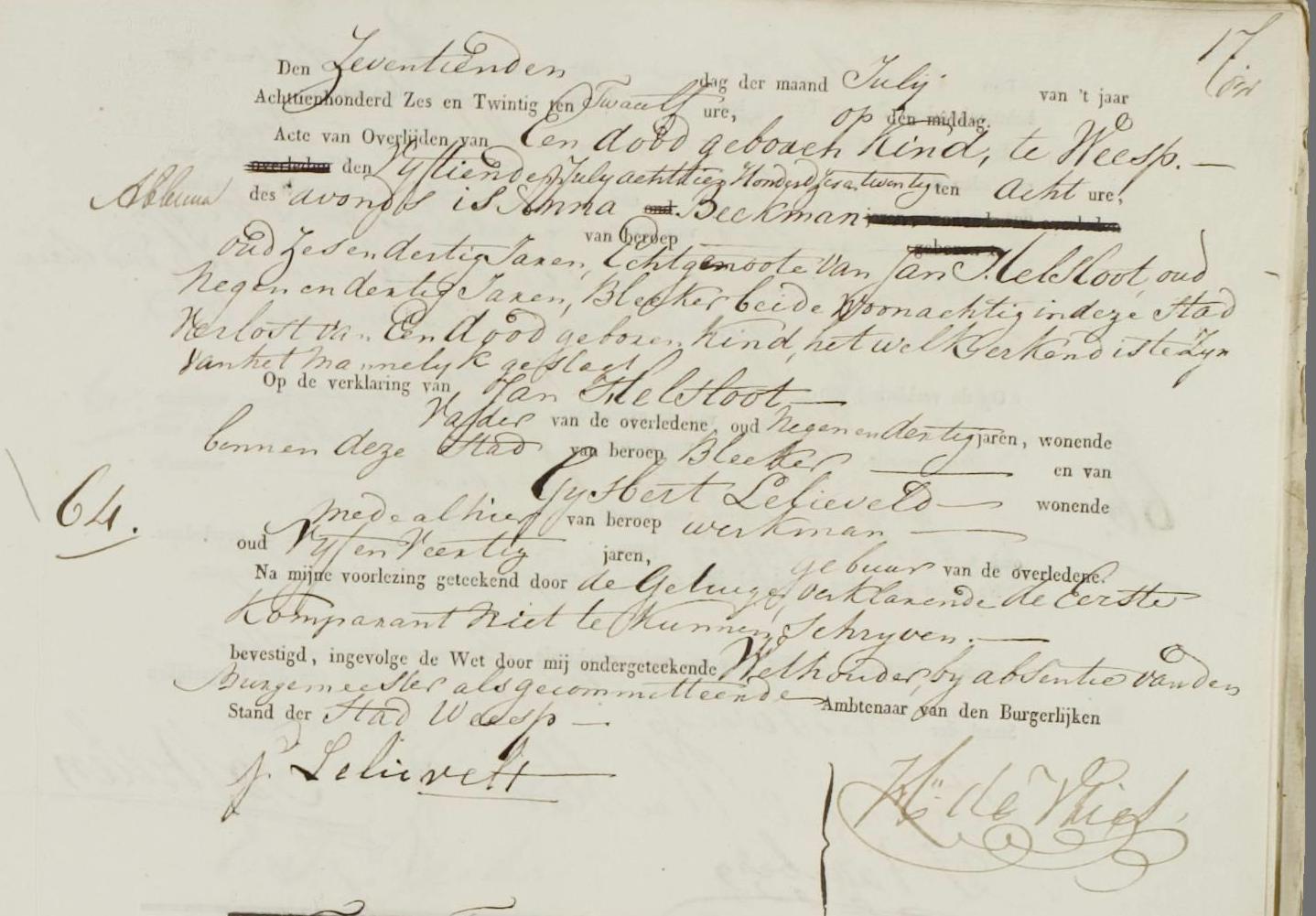 n.n. Helsloot 1826 overlijdensakte