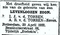 n.n. van der Torren 1932 overlijdensadvertentie