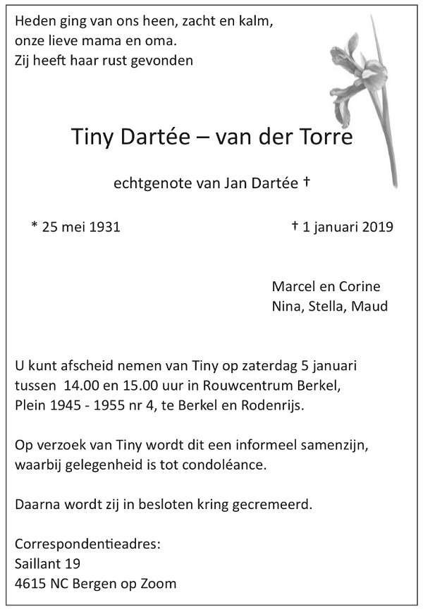 N.P. van der Torre 1931 overlijdensadvertentie