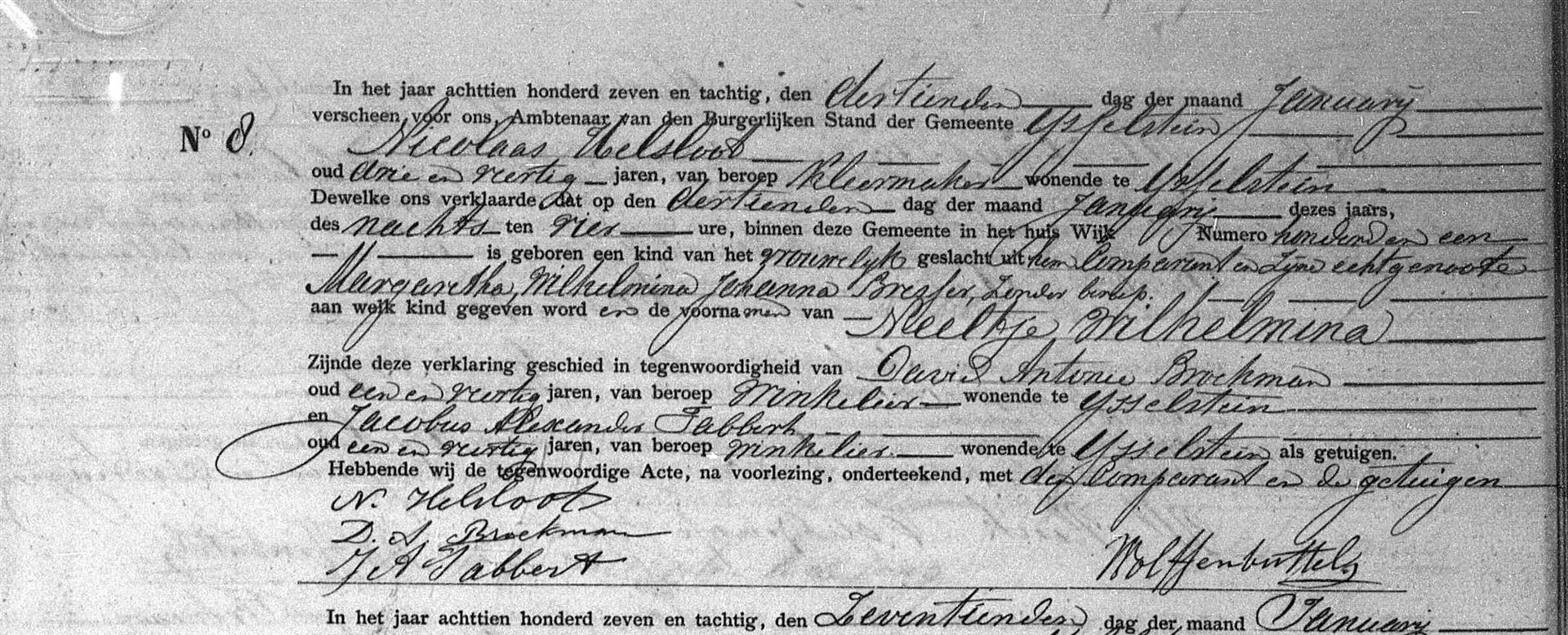 Neeltje Wilhelmina Helsloot 1887 geboorteakte