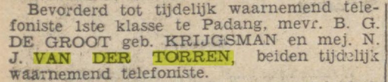 Nelly Josepha van der Torren 1916 ; Bataviaasch nieuwsblad 08-09-1938