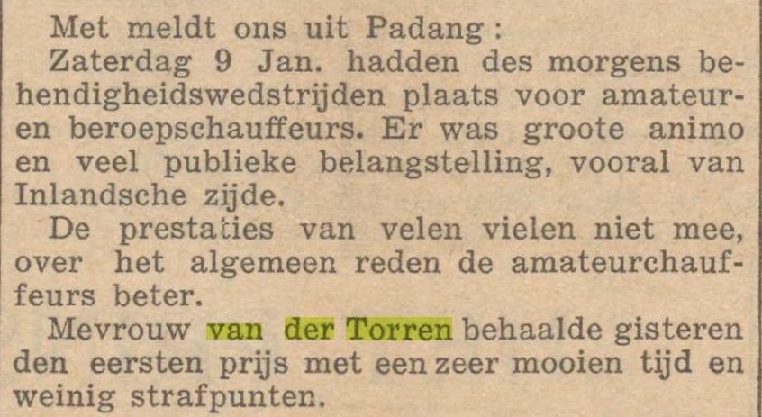 Nelly Josepha van der Torren 1916 ; De Sumatra post 11-01-1937