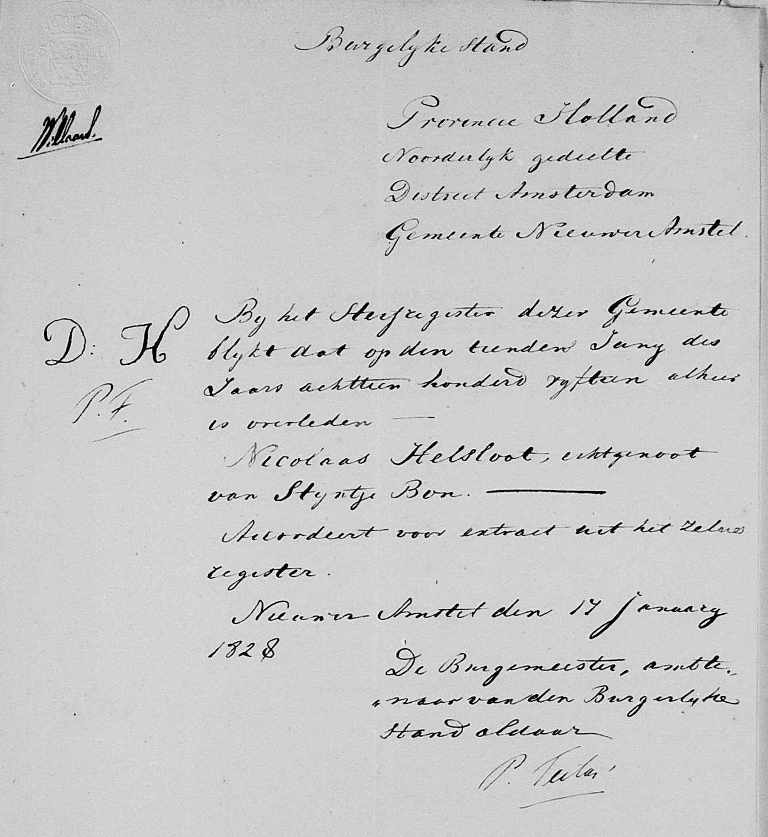 Nicolaas Helsloot 1768 overlijdensextract