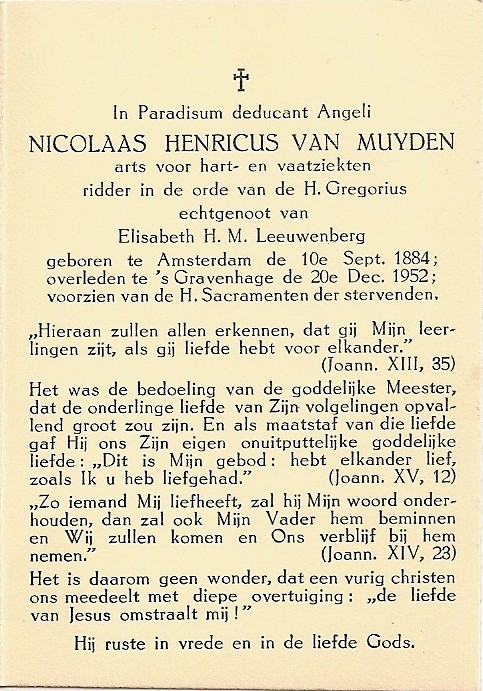 Nicolaas Hendricus van Muyden bidprentje