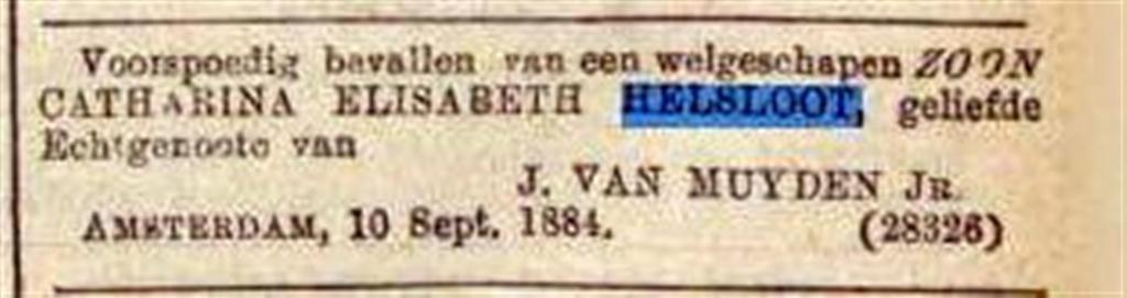 Nicolaas Hendricus van Muyden geboorteadvertentie