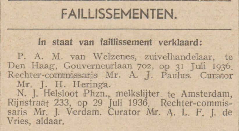 Nicolaas Johannes Helsloot 1899 faillisement ;  Nederlandsch weekblad voor zuivelbereiding en veeteelt 04-08-1936