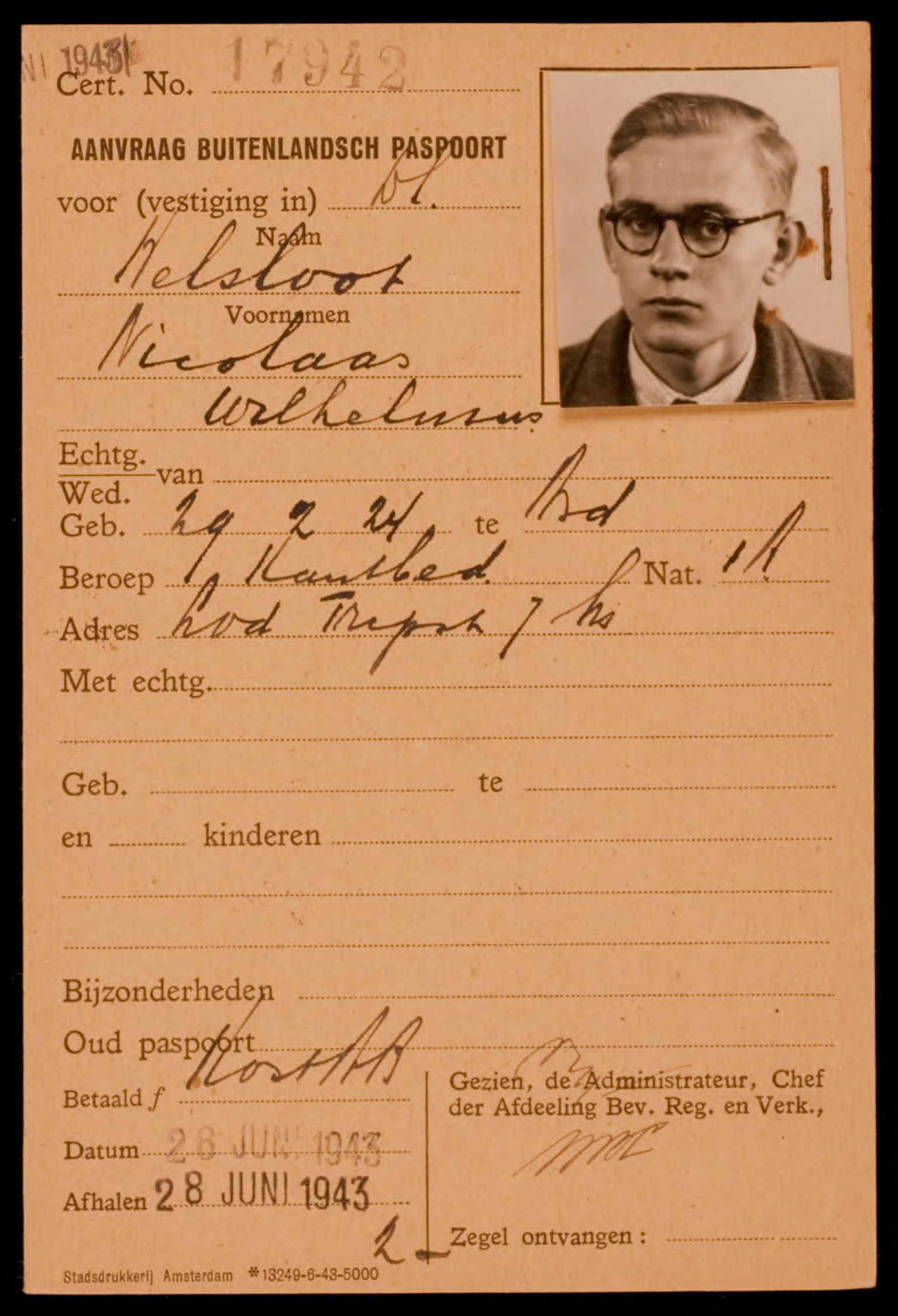Nicolaas Wilhelmus Helsloot 1924 paspoortaanvragen ’40-’45