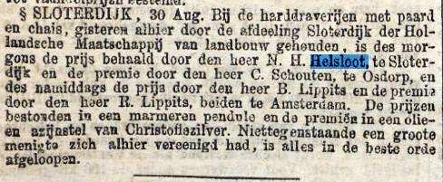 Nikolaas Henderikus Helsloot 1834 harddraverijprijs ; Algemeen Handelsblad 1-9-1871