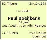 Paul Boeijkens overlijdensadvertentie