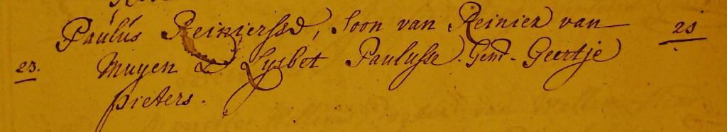 Paulus Reiniersse van Muijen 1724 doopboek