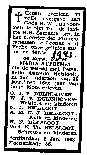 Petronella Antonia Helsloot 1903 overlijdensadvertentie