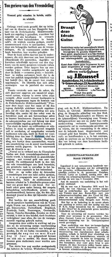 Petrus Cornelius Ignatius Helsloot 1893 vreemde valuta Olympische Spelen ; Het Vaderland 10-6-1928