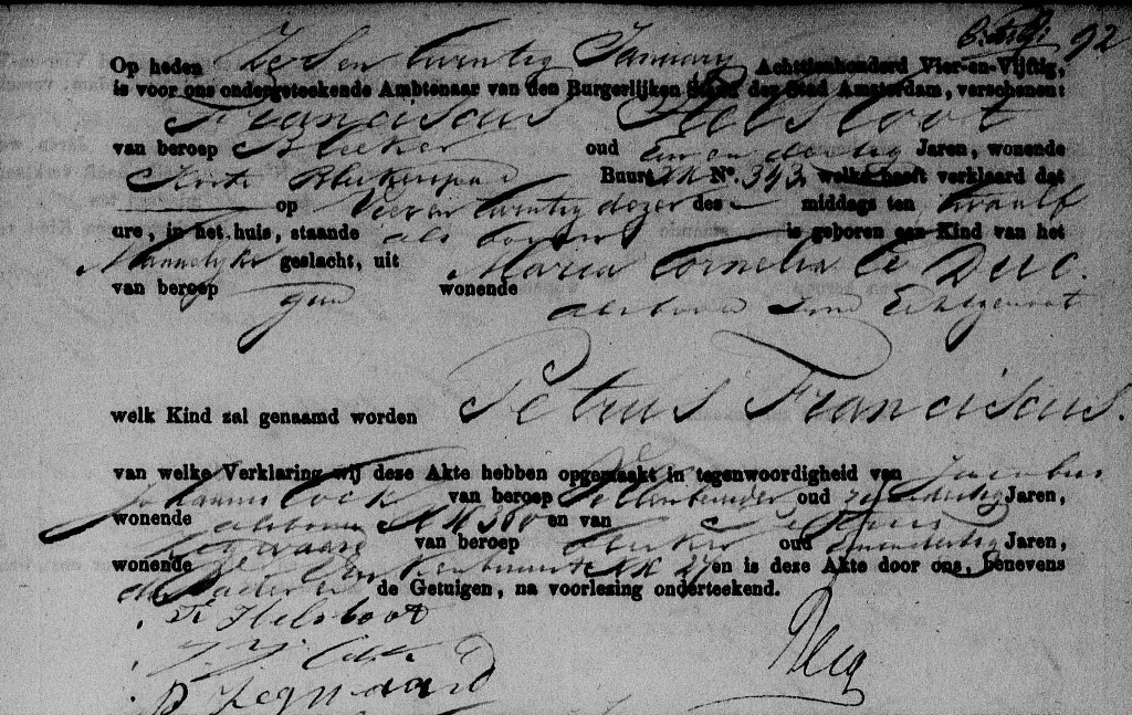 Petrus Franciscus Helsloot 1854 geboorteakte