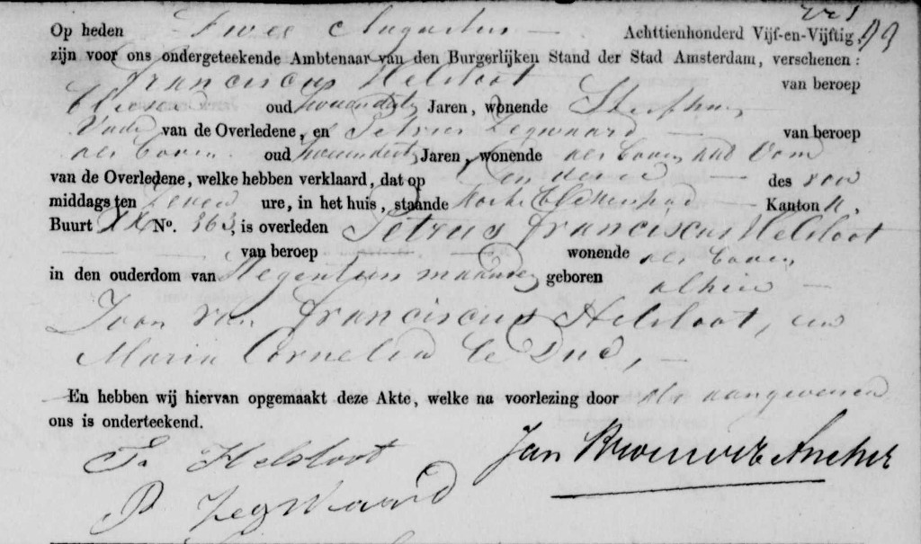 Petrus Franciscus Helsloot 1854 overlijdensakte