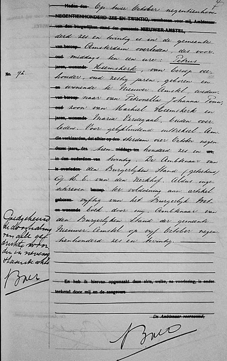 Petrus Heemskerk 1866 overlijdenakte