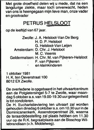 Petrus Helsloot ca1914 overlijdensadvertentie