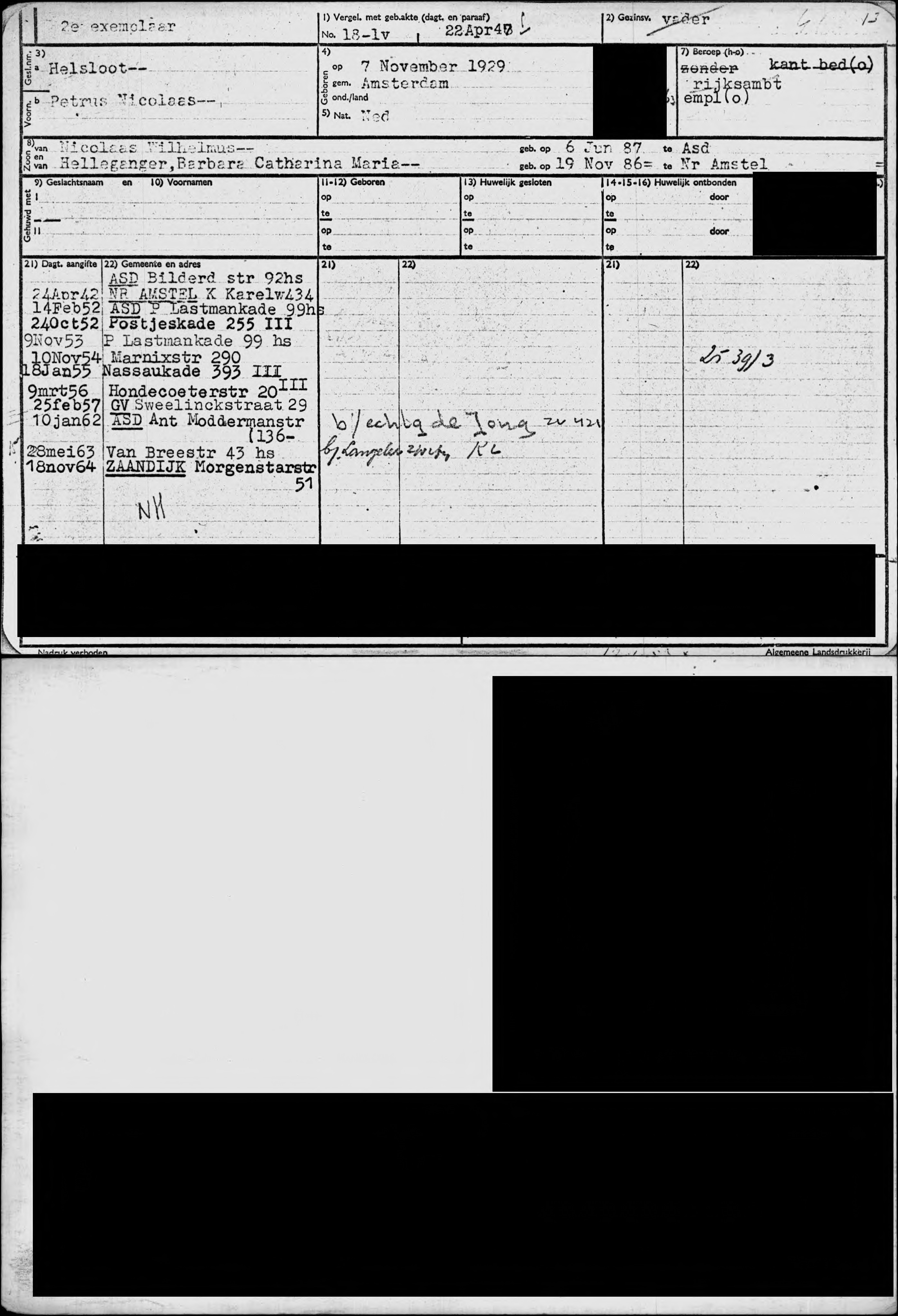 Petrus Nicolaas Helsloot 1929 archiefkaart II