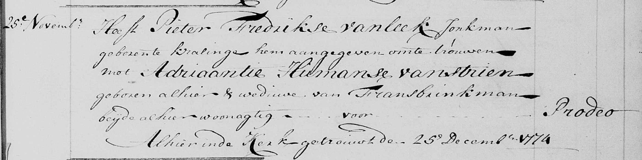 Pieter Frederiksz van Leek x Adriaantje Humans van Strien impost op trouwen