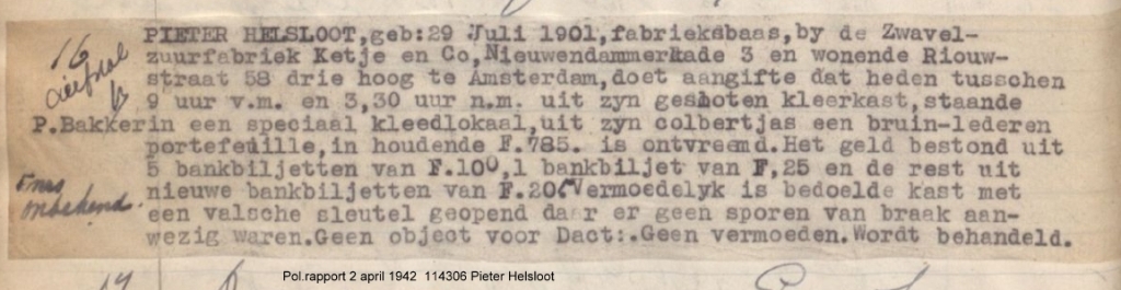 Pieter Helsloot 1901 politierapport april 1942