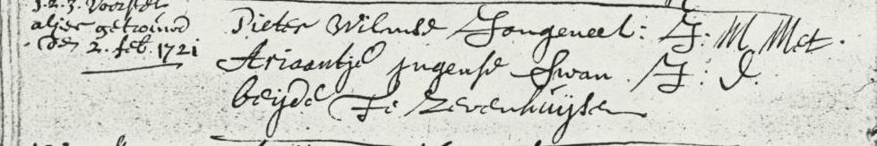 Pieter Willems Jongeneel x Ariaantje Ingens Swan trouwboek