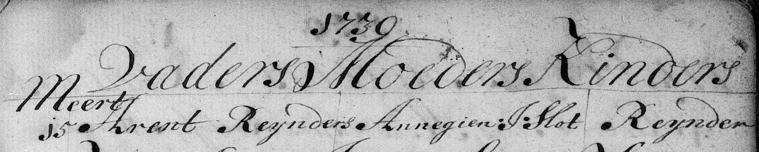 Reijnder van Oosten 1739 doopboek