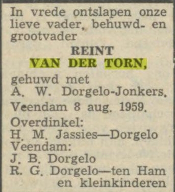 Reint van der Torn 1871 overlijdensadvertentie III
