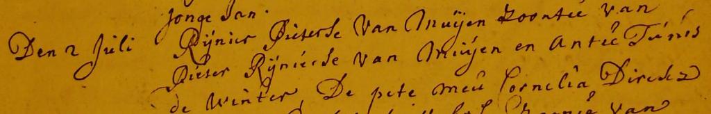 Rijnier Pieterse van Muijen 1751 doopboek