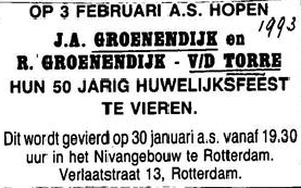 Rika van de Torre 1924 huwelijksjubileumadvertentie