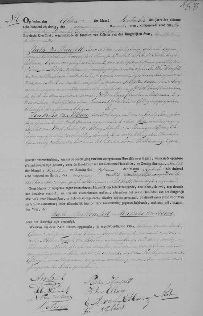 Ruth van Houselt 1798 x Hendrika van Elburg huwelijksakte