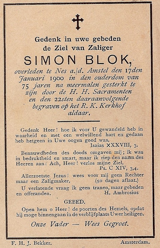Simon Blok bidprentje