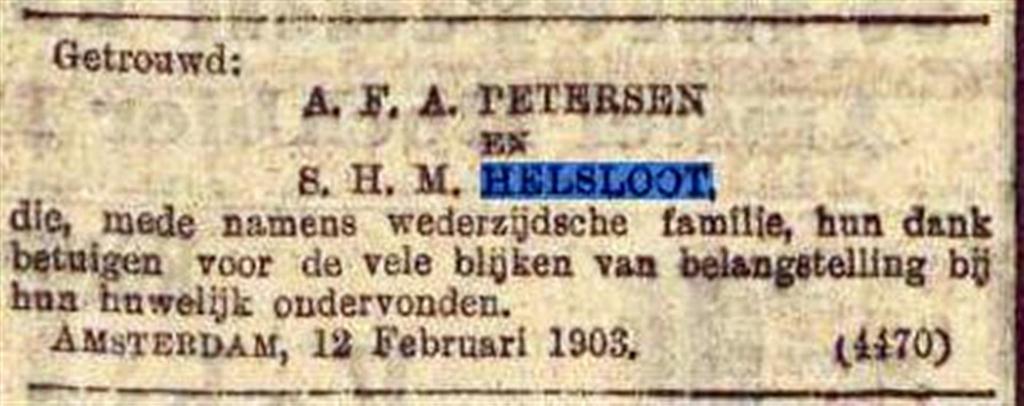 Sophia Helsloot 1878 huwelijksadvertentie