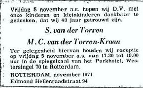 Steven van der Torren 1907 huwelijksjubileumadvertentie