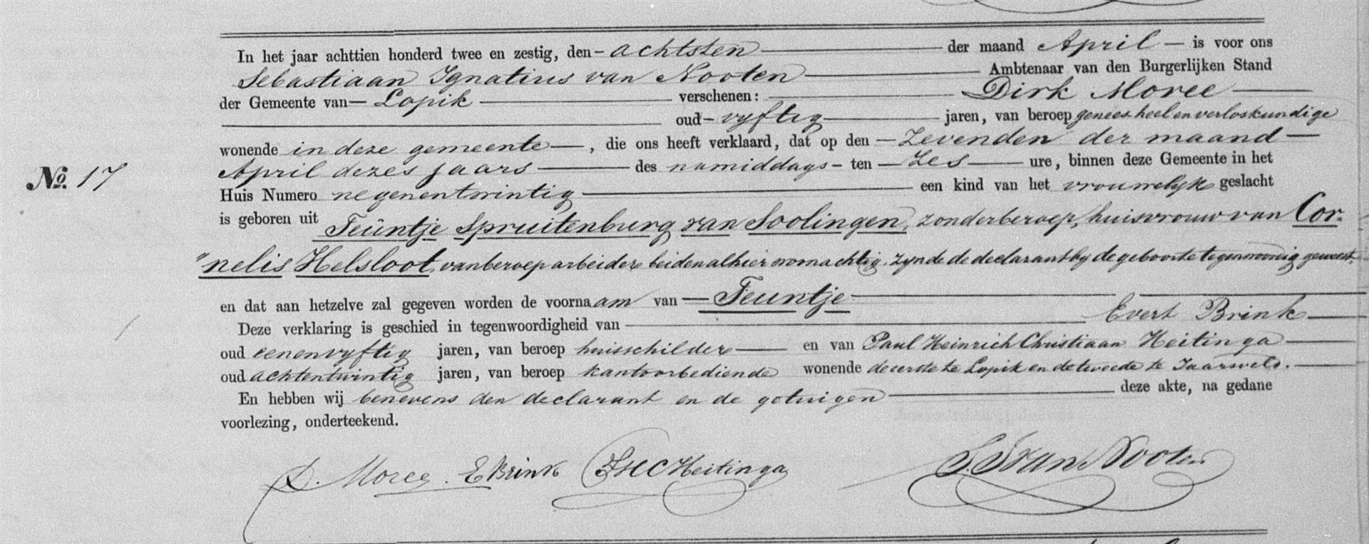 Teuntje Helsloot 1862 geboorteakte