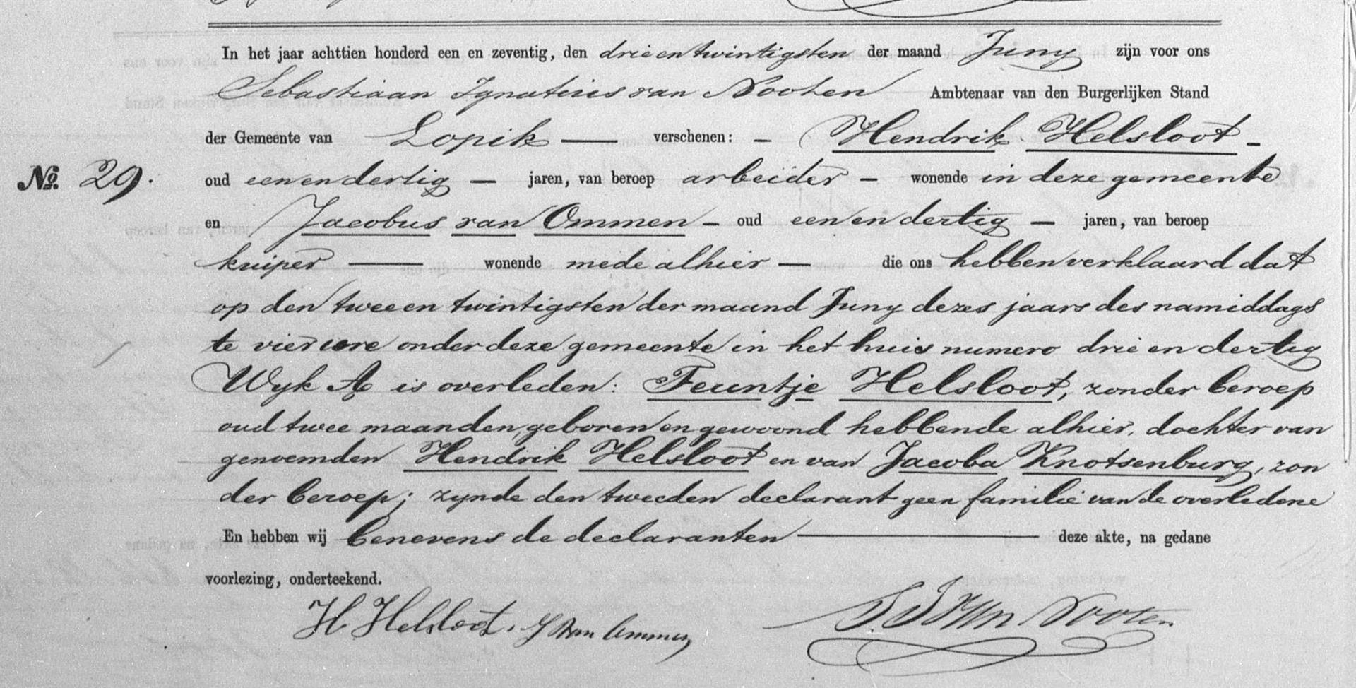 Teuntje Helsloot 1871 overlijdensakte