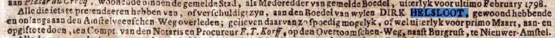 Theodorus Helsloot 1746 ; Oprechte Haarlemse courant 20-02-1798