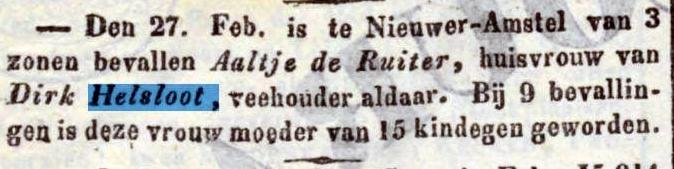 Theodorus Helsloot 1801 drieling geboren ; Utrechtse Courant 27-2-1840