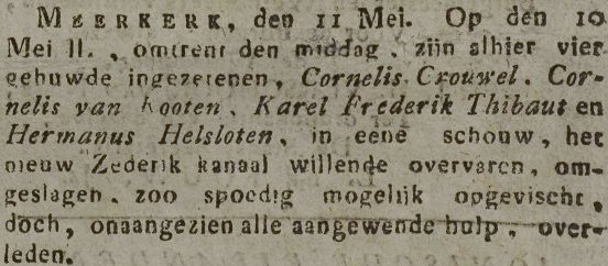 Theodorus Hermanus Helslooten verdronken ; Goessche Courant 19-5-1826