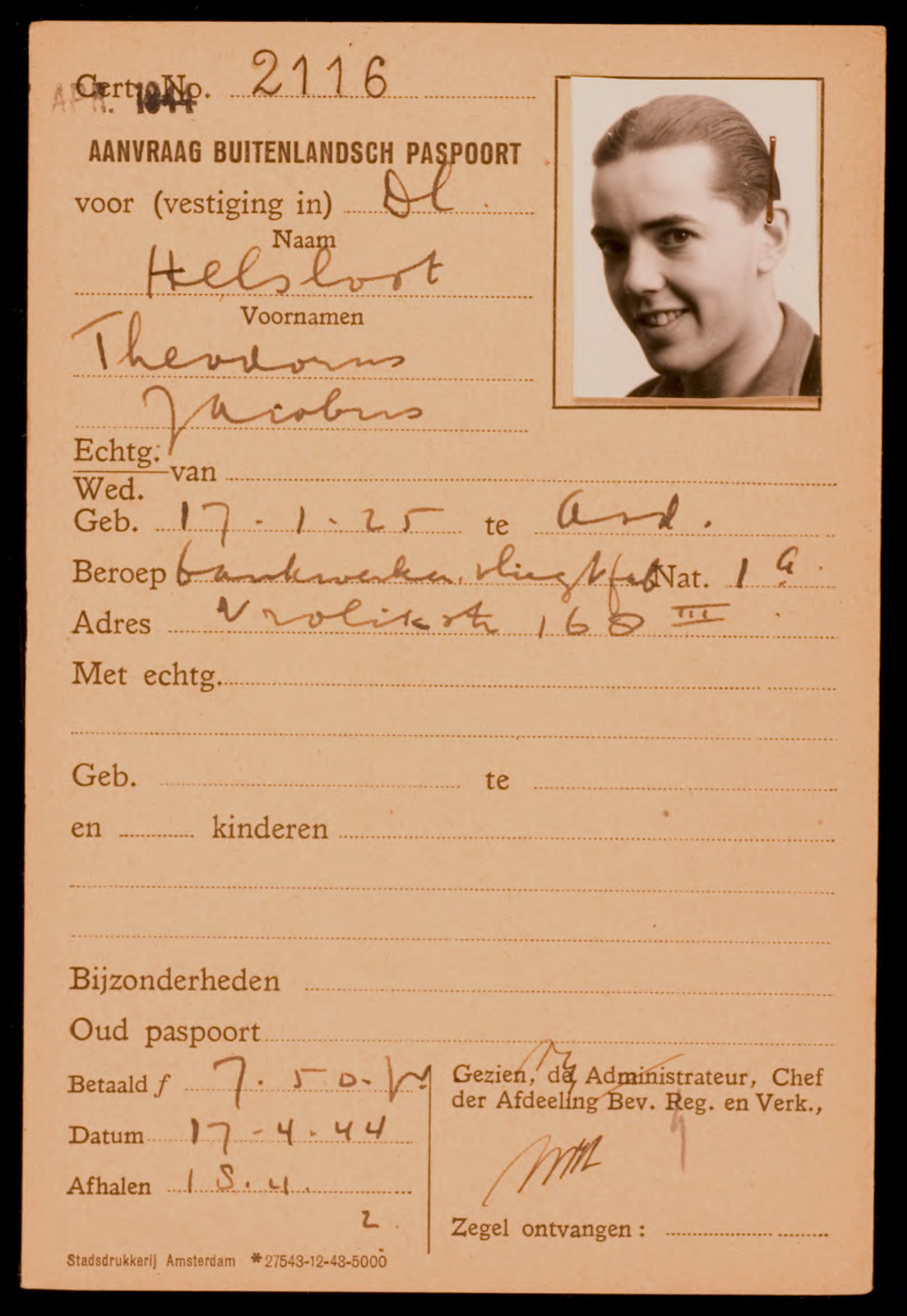 Theodorus Jacobus Helsloot 1925 paspoort I