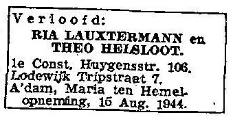 Theodorus Lambertus Helsloot 1922 verlovingsadvertentie