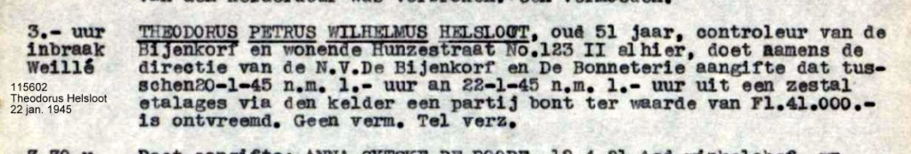 Theodorus Petrus Wilhelmus Helsloot 1893 politierapport 22 januari 1945